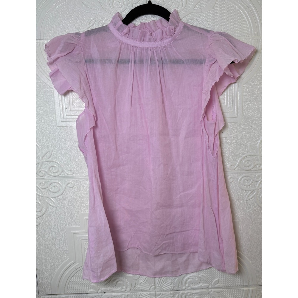 Kate Spade Orchid Pink Ruffle Blouse Women M Cotton Flutter Sleeve Gauzy SKU 206